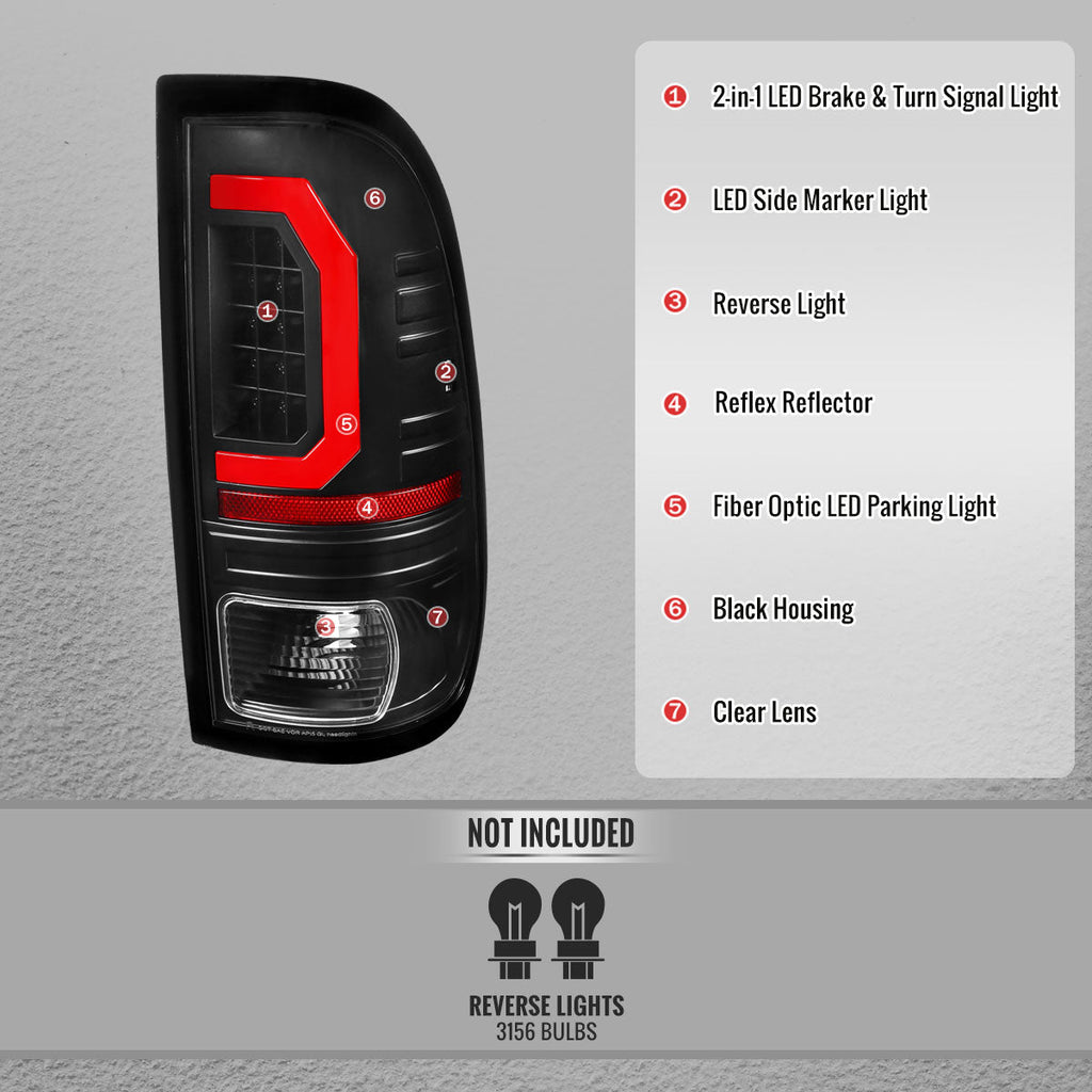 1999-2007 Ford F-250 / F-350 / F-450 / F-550 Super Duty Red LED C-Bar Tail Lights (Black Housing / Clear Lens)