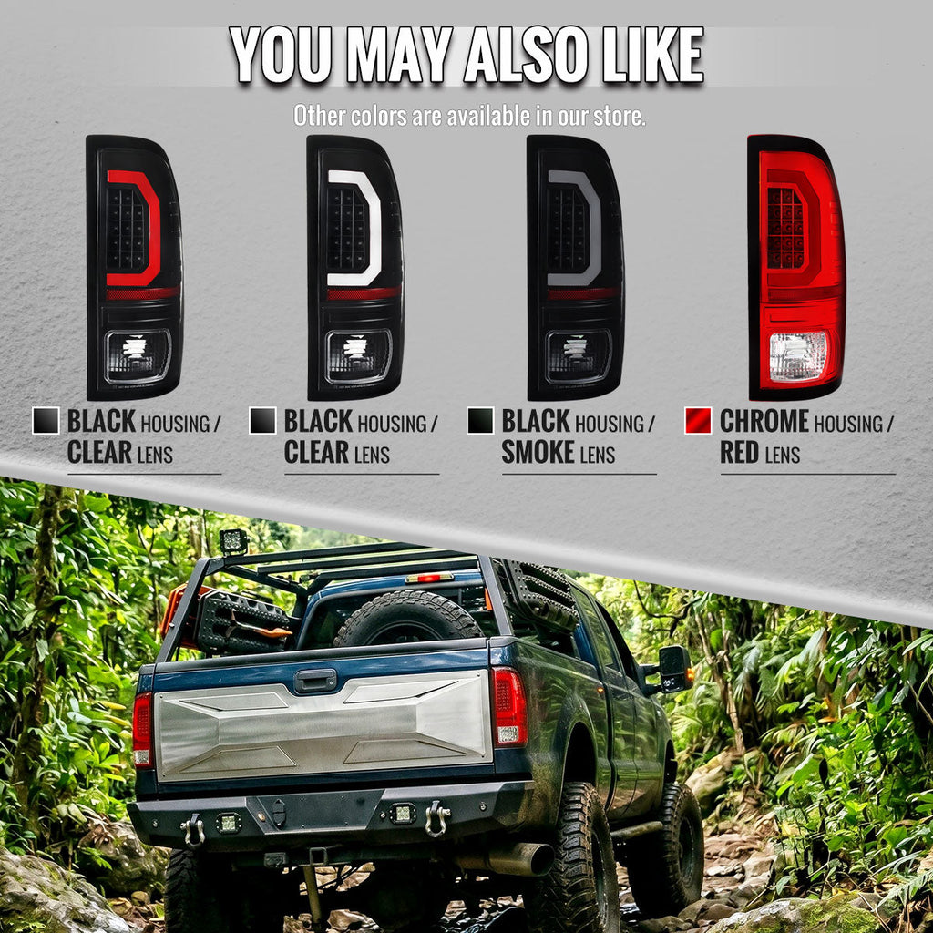 1999-2007 Ford F-250 / F-350 / F-450 / F-550 Super Duty Red LED C-Bar Tail Lights (Black Housing / Clear Lens)