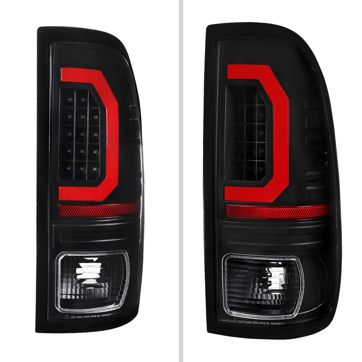 1999-2007 Ford F-250 / F-350 / F-450 / F-550 Super Duty Red LED C-Bar Tail Lights (Black Housing / Clear Lens)