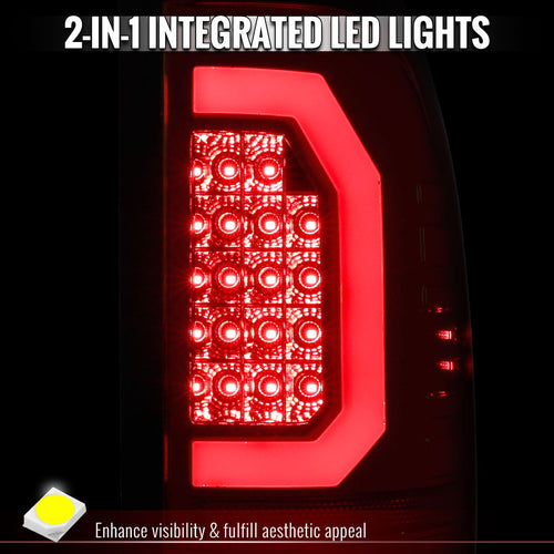 1999-2007 Ford F-250 / F-350 / F-450 / F-550 Super Duty LED C-Bar Tail Lights (Chrome Housing / Red Clear Lens)