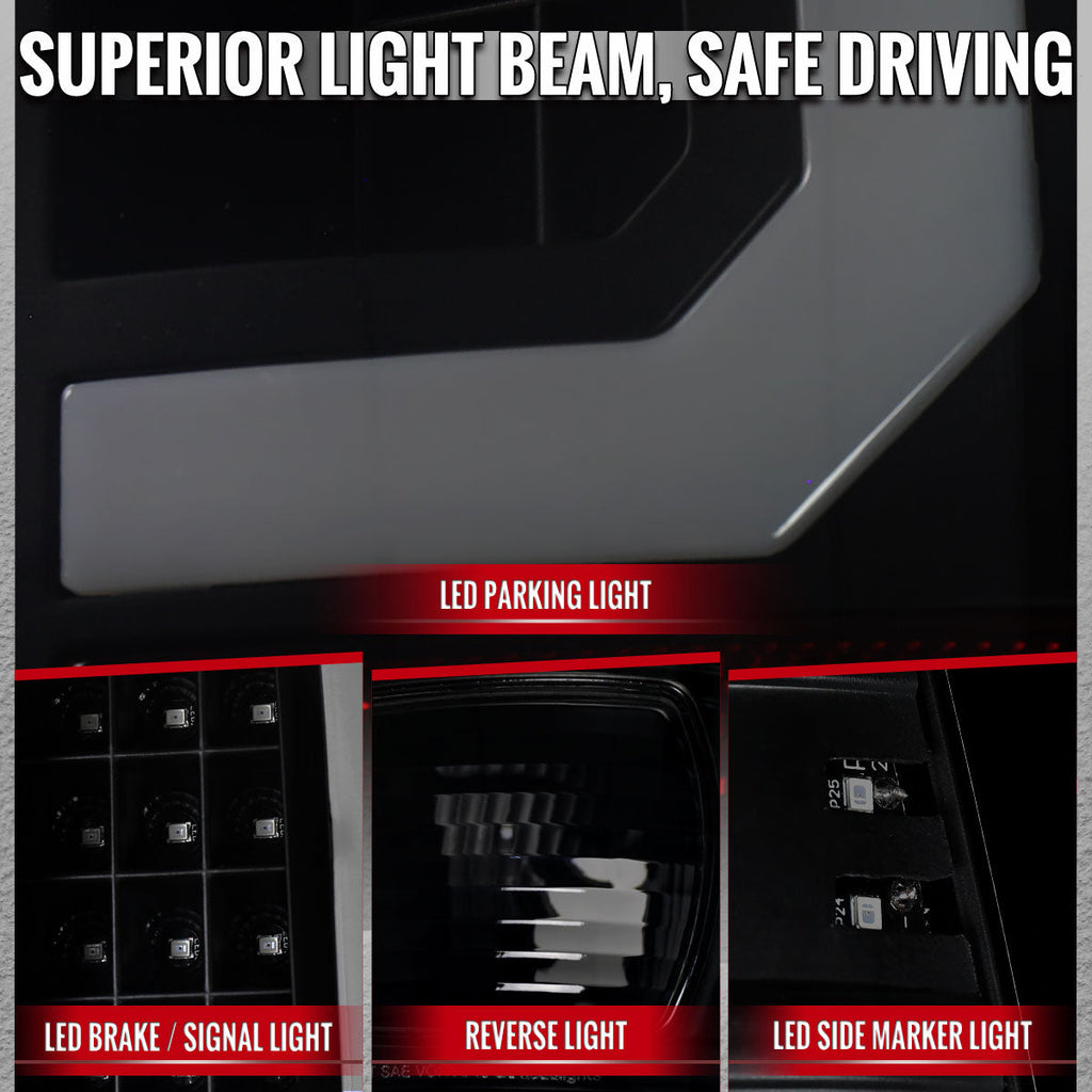 1999-2007 Ford F-250 / F-350 / F-450 / F-550 Super Duty LED C-Bar Tail Lights (Black Housing / Smoked Lens)