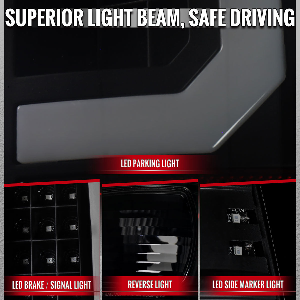 1999-2007 Ford F-250 / F-350 / F-450 / F-550 Super Duty LED C-Bar Tail Lights (Black Housing / Smoked Lens)