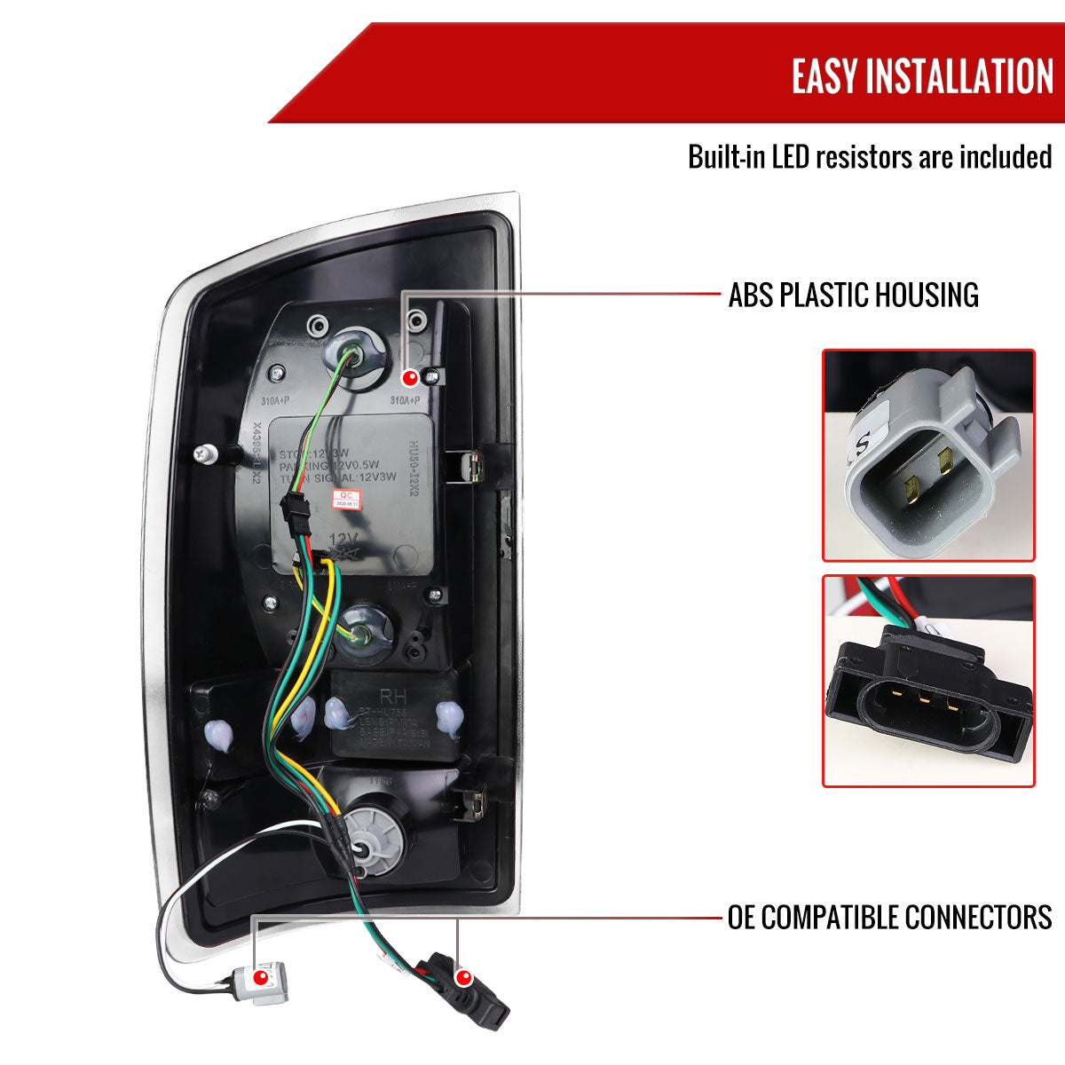 2007-2009 Dodge RAM 1500/2500/3500 Red C-Bar LED Tail Lights (Jet Black Housing/Clear Lens)