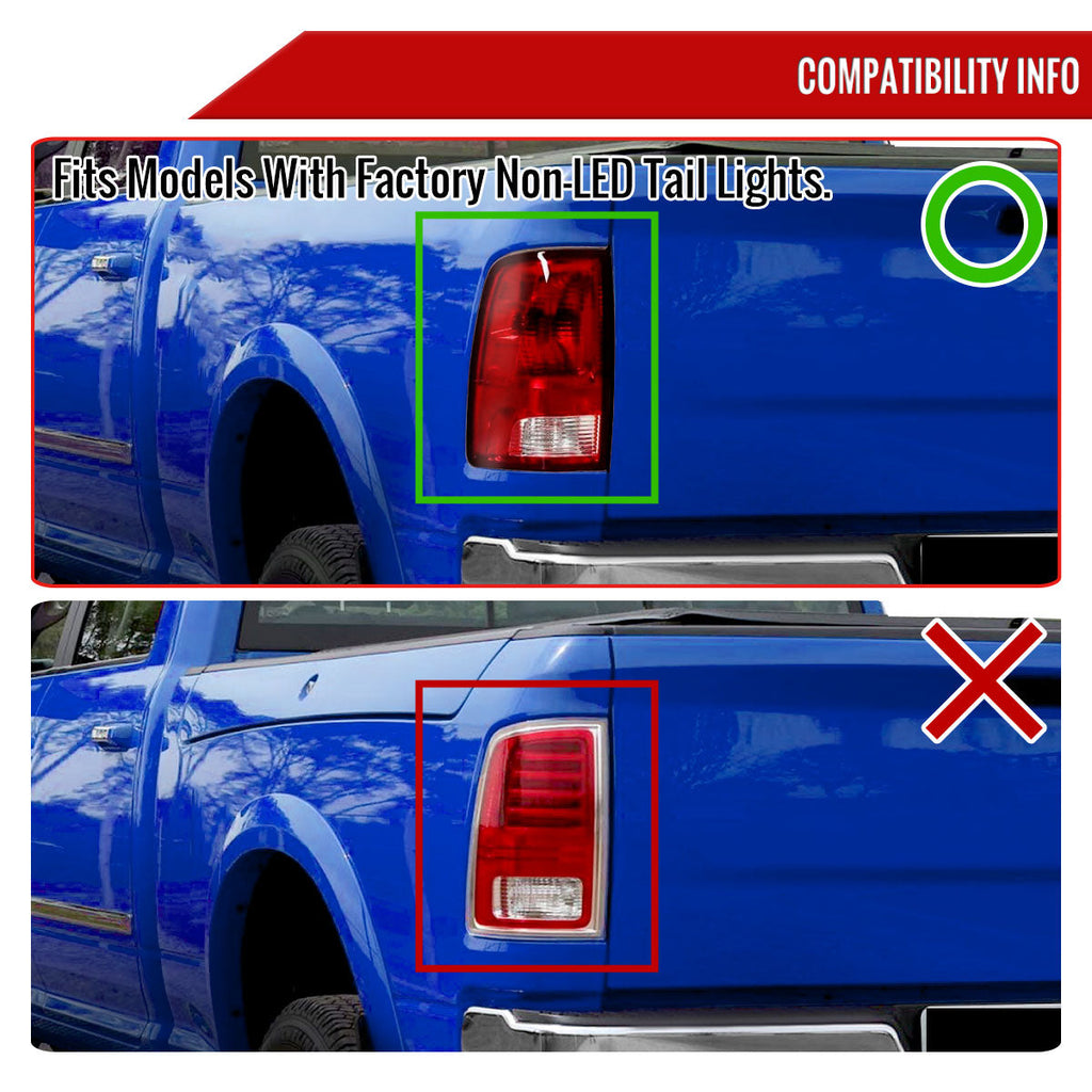 2009-2018 Dodge RAM 1500/2019-2022 RAM 1500 Classic/2010-2018 RAM 2500 3500 LED Bar Tail Lights (Chrome Housing/Smoked Lens)
