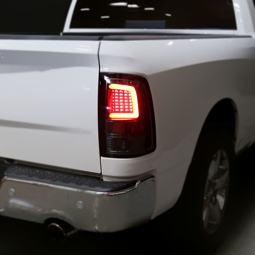 2009-2018 Dodge RAM 1500 / 2019-2021 RAM Classic / 2010-2018 RAM 2500 3500 White Bar LED Tail Lights (Glossy Black Housing/Clear Lens)