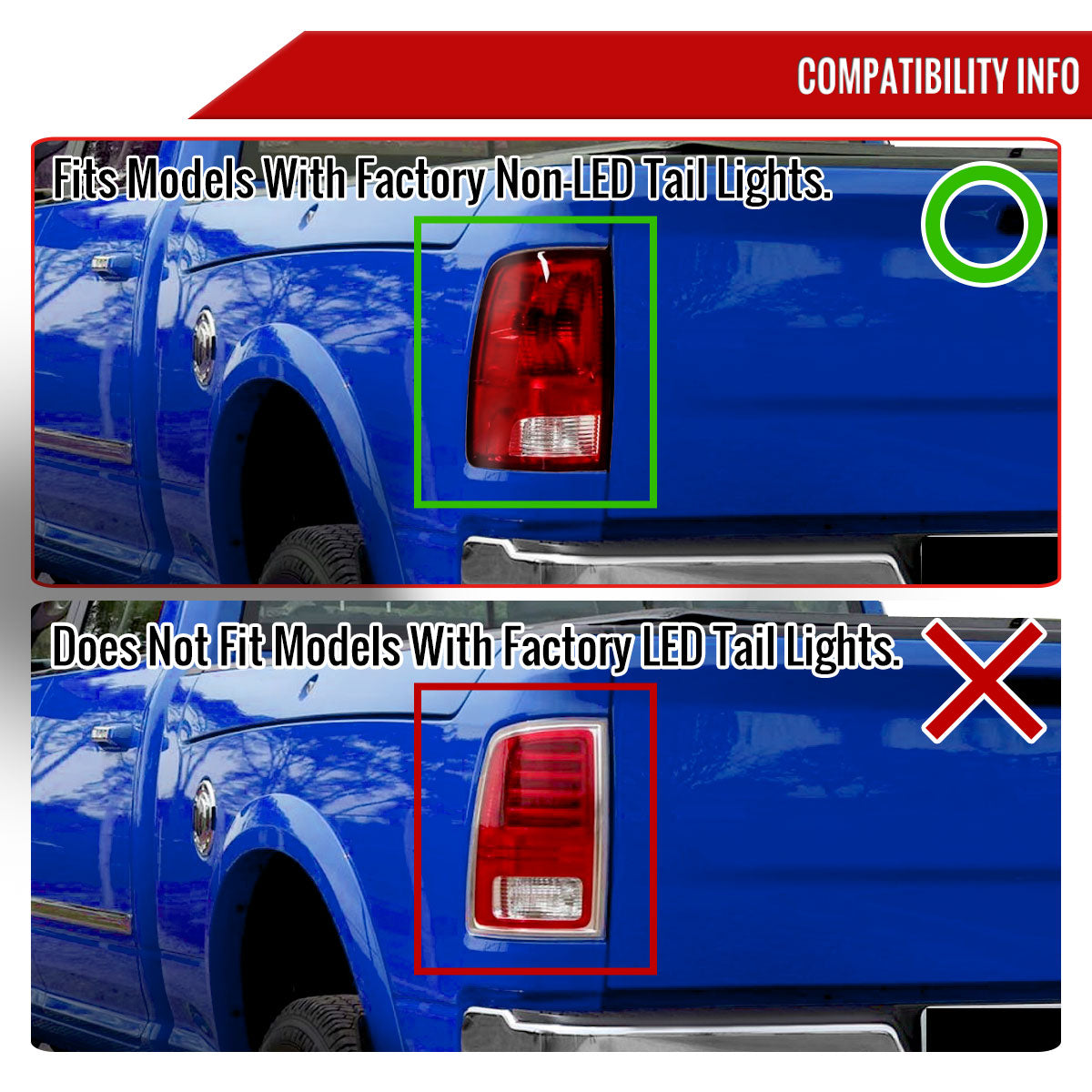 2009-2018 Dodge RAM 1500 / 2019-2021 RAM Classic / 2010-2018 RAM 2500 3500 White Bar LED Tail Lights (Glossy Black Housing/Clear Lens)