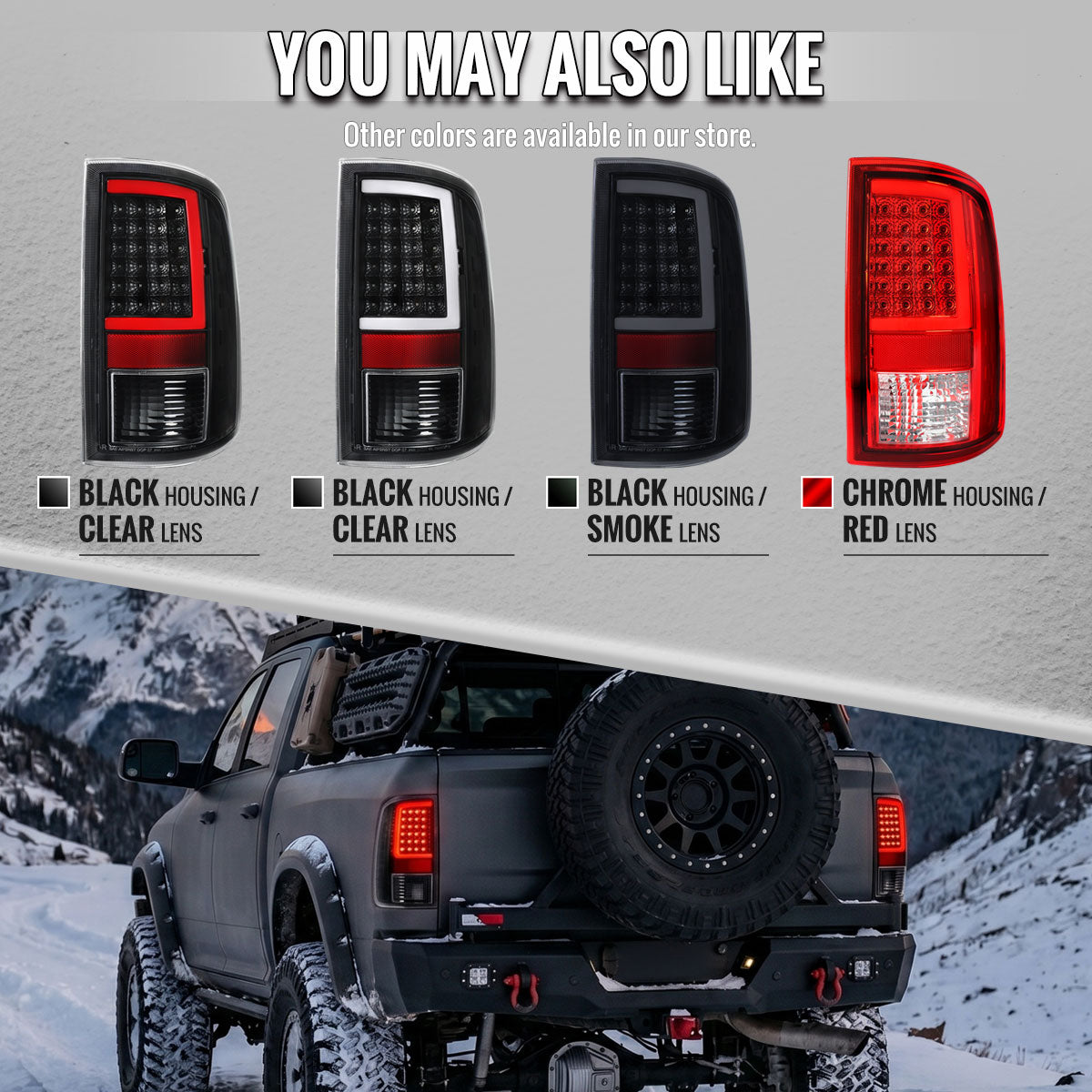 2009-2018 Dodge RAM 1500 / 2019-2021 RAM Classic / 2010-2018 RAM 2500 3500 Full LED C-Bar Tail Lights  (Black Housing / Clear Lens)