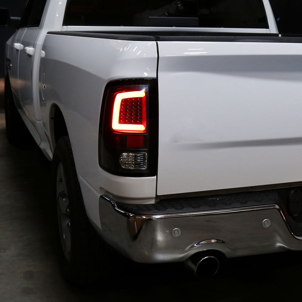 2009-2018 Dodge RAM 1500 / 2019-2021 RAM Classic / 2010-2018 RAM 2500 3500 White Bar LED Tail Lights (Matte Black Housing/Clear Lens)