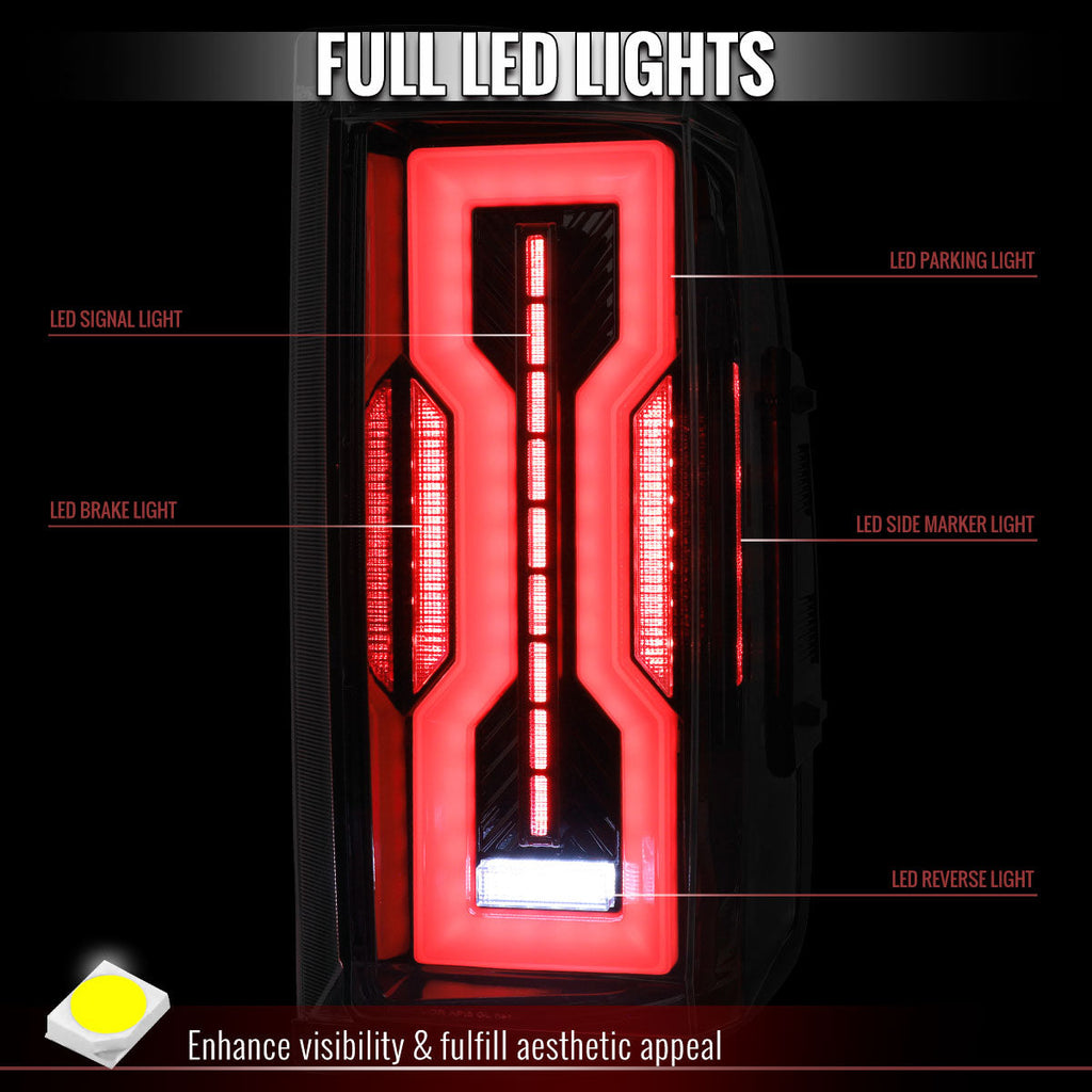 2009-2018 Dodge RAM 1500 / 2019-2021 RAM Classic / 2010-2018 RAM 2500 3500 Full LED Tail Lights (Jet Black Housing / Clear Lens)