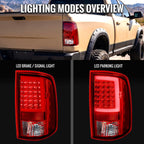 2009-2018 Dodge RAM 1500 / 2019-2021 RAM Classic / 2010-2018 RAM 2500 3500 Full LED C-Bar Tail Lights (Chrome Housing / Red Clear Lens)