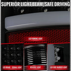 2009-2018 Dodge RAM 1500 / 2019-2021 RAM Classic / 2010-2018 RAM 2500 3500 Full LED C-Bar Tail Lights  (Black Housing / Smoked Lens)