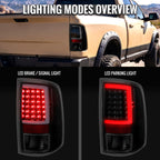 2009-2018 Dodge RAM 1500 / 2019-2021 RAM Classic / 2010-2018 RAM 2500 3500 Full LED C-Bar Tail Lights  (Black Housing / Smoked Lens)
