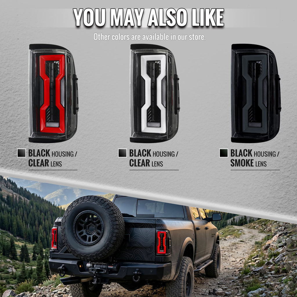 2009-2018 Dodge RAM 1500 / 2019-2021 RAM Classic / 2010-2018 RAM 2500 3500 Full LED Tail Lights (Glossy Black Housing / Smoked Lens)