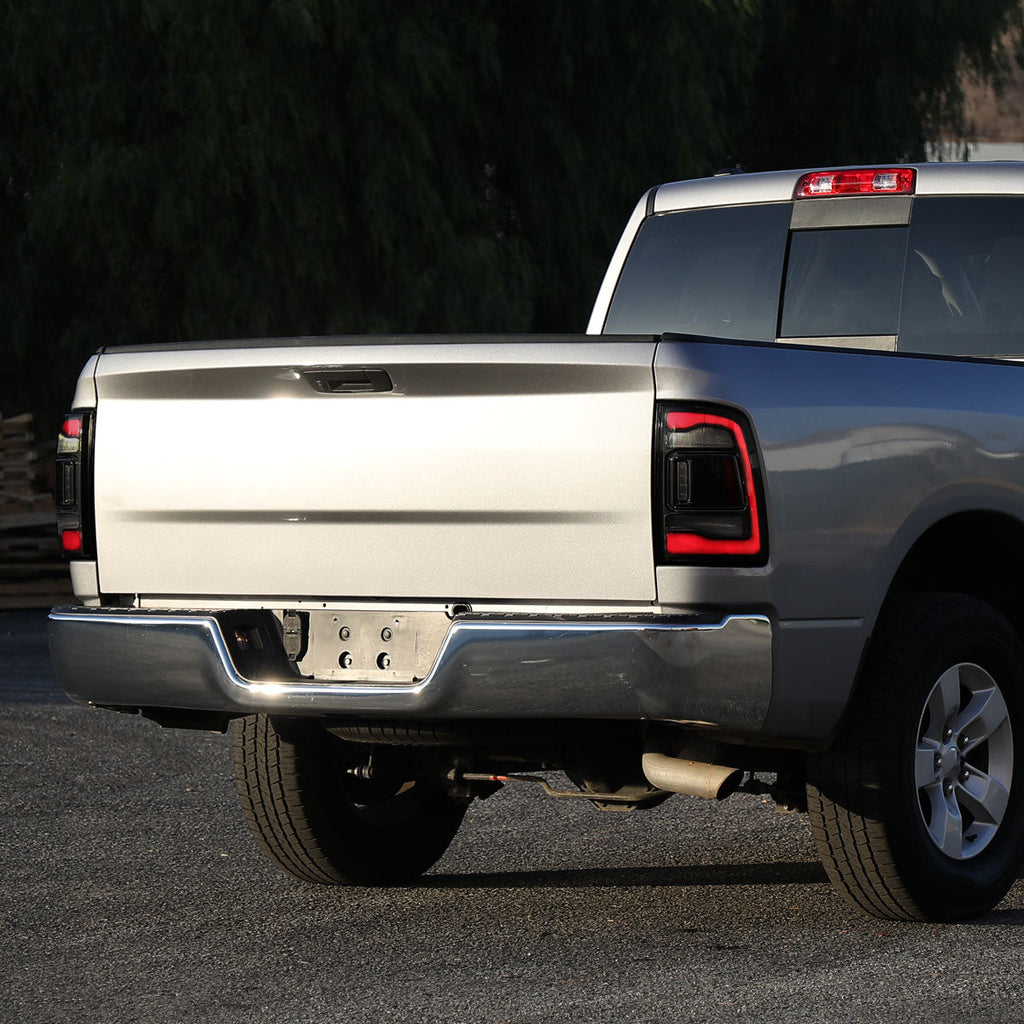 2009-2018 Dodge RAM 1500/2019-2022 RAM 1500 Classic/2010-2018 RAM 2500 3500 Red LED Bar Tail Lights (Matte Black Housing/Smoked Lens)