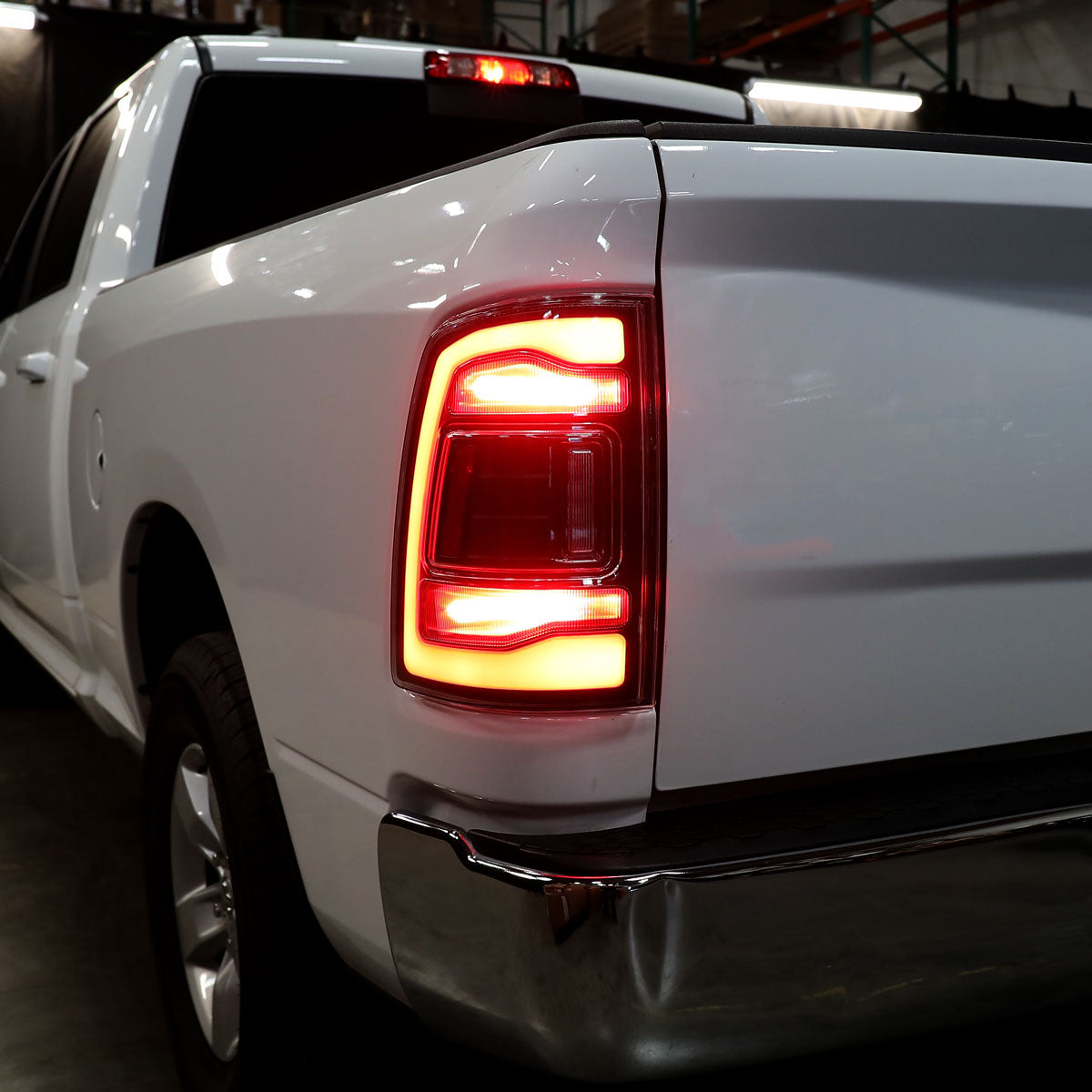 2009-2018 Dodge RAM 1500/2019-2022 RAM 1500 Classic/2010-2018 RAM 2500 3500 Red LED Bar Tail Lights (Matte Black Housing/Smoked Lens)