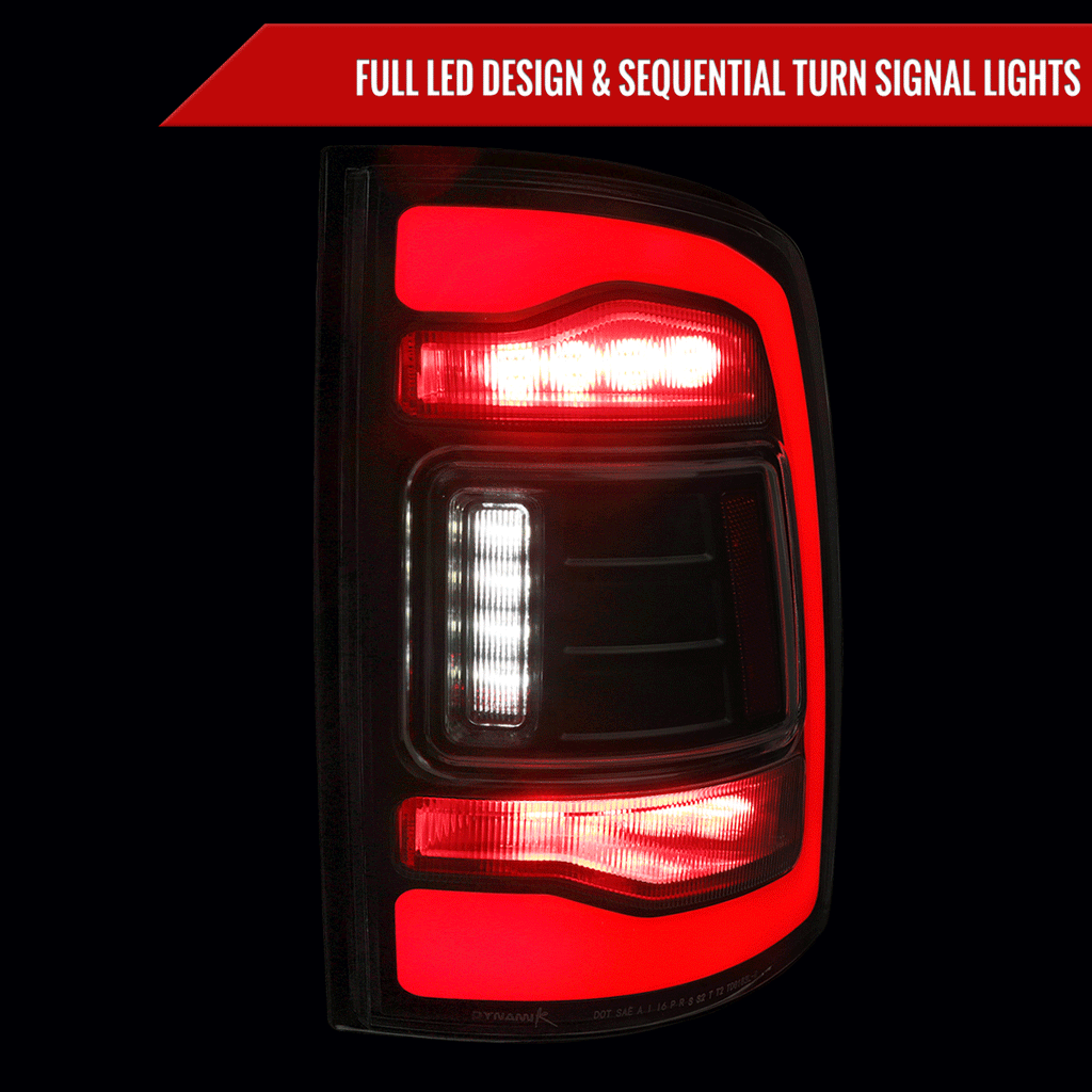 2013-2018 RAM 1500/2500/3500 Sequential Signal LED Tail Lights (Black Housing/Smoked Lens)