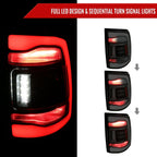 2013-2018 RAM 1500/2500/3500 Sequential Signal LED Tail Lights (Black Housing/Smoked Lens)