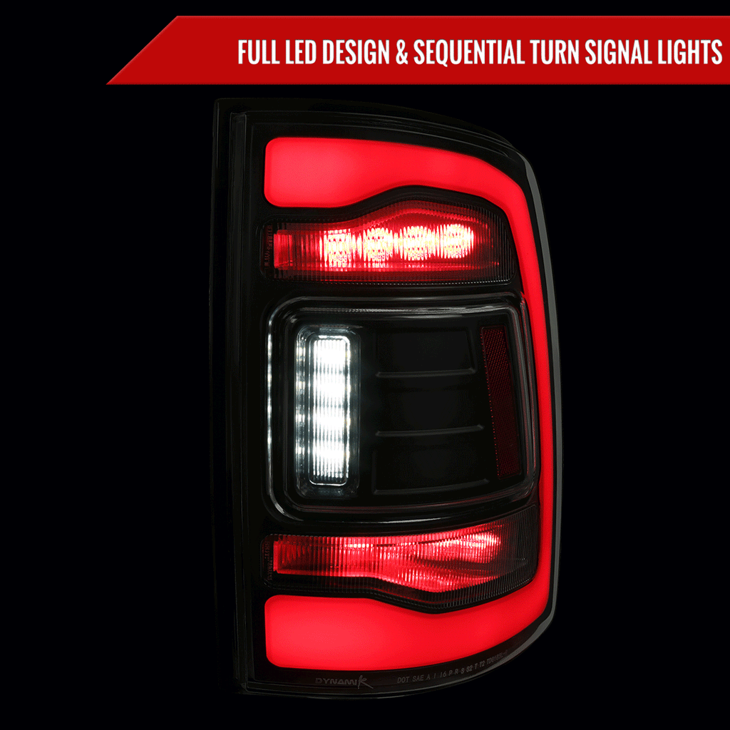 2013-2018 RAM 1500/2500/3500 Sequential Signal LED Tail Lights (Matte Black Housing/Smoked Lens)