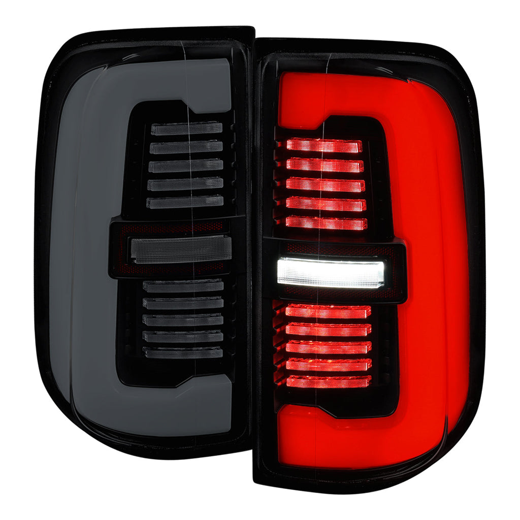 2019-2024 Dodge RAM 1500 Tail Light w/ Sequential Turn Signal LED Strip and LED Side Marker Brake Reverse (Glossy Black Housing / Smoked Lens)