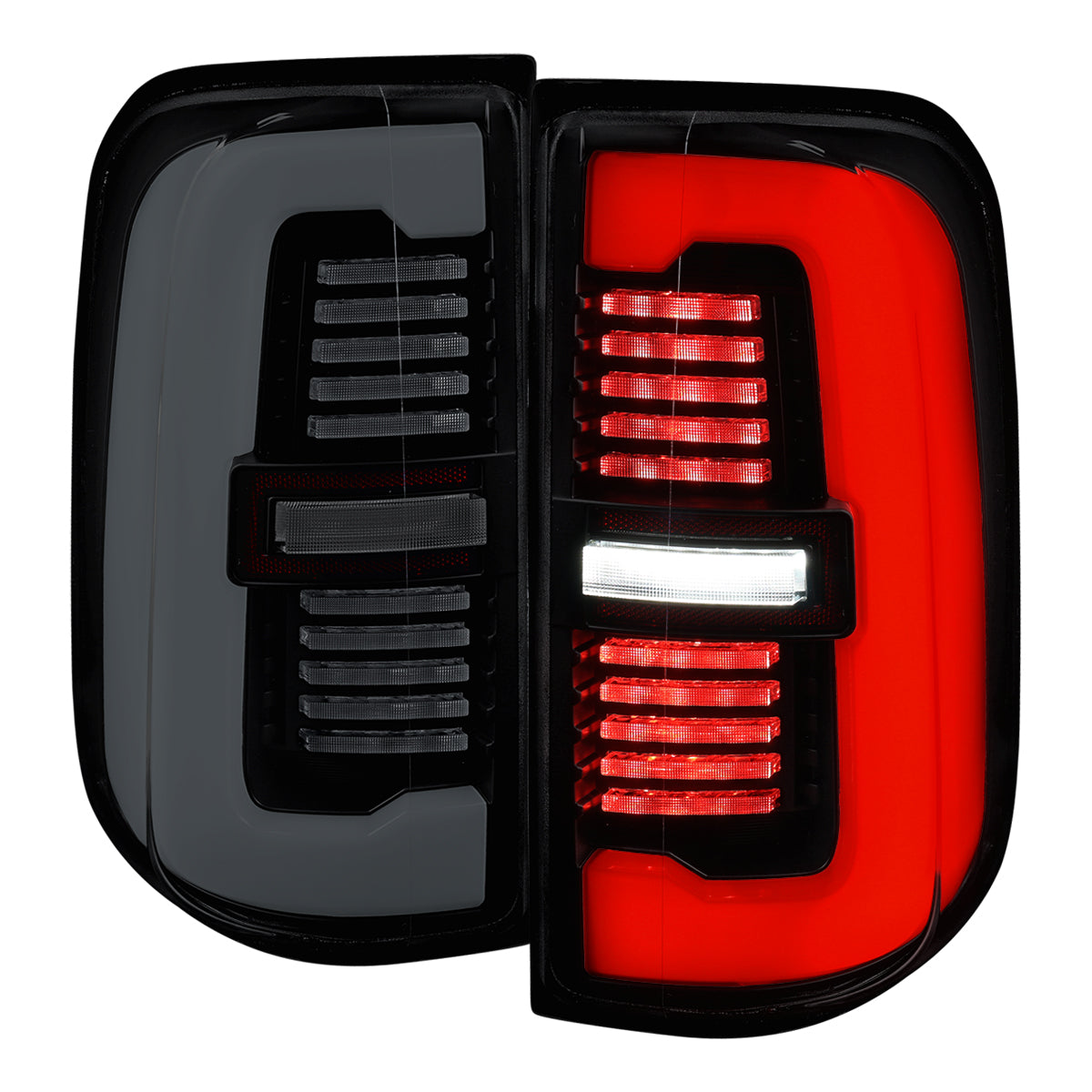 2019-2024 Dodge RAM 1500 Tail Light w/ Sequential Turn Signal LED Strip and LED Side Marker Brake Reverse (Glossy Black Housing / Smoked Lens)