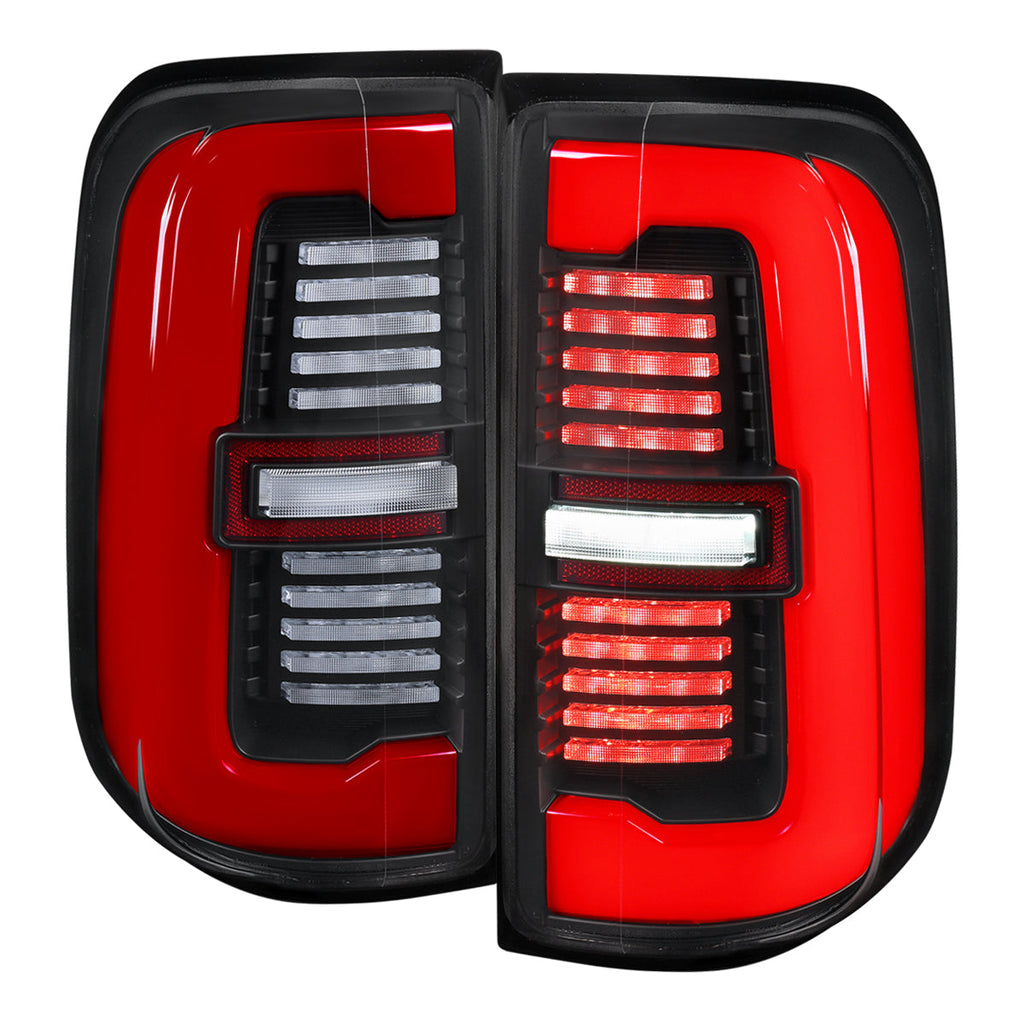 2019-2024 Dodge RAM 1500 Tail Light w/ Sequential Turn Signal Red LED Strip and LED Side Marker Brake Reverse (Black Housing / Clear Lens)