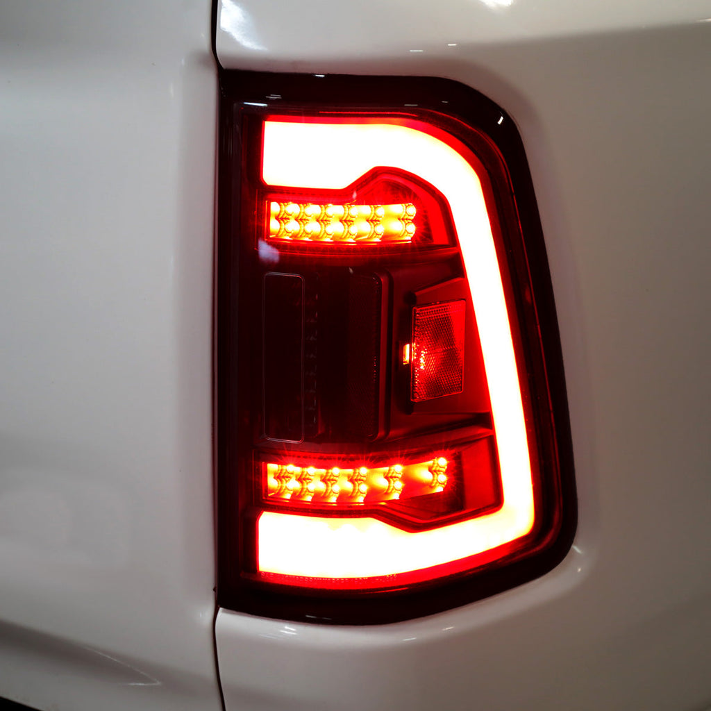 2019-2024 Dodge RAM 1500 White LED Bar Tail Lights (Black Housing/Red Smoked Lens)