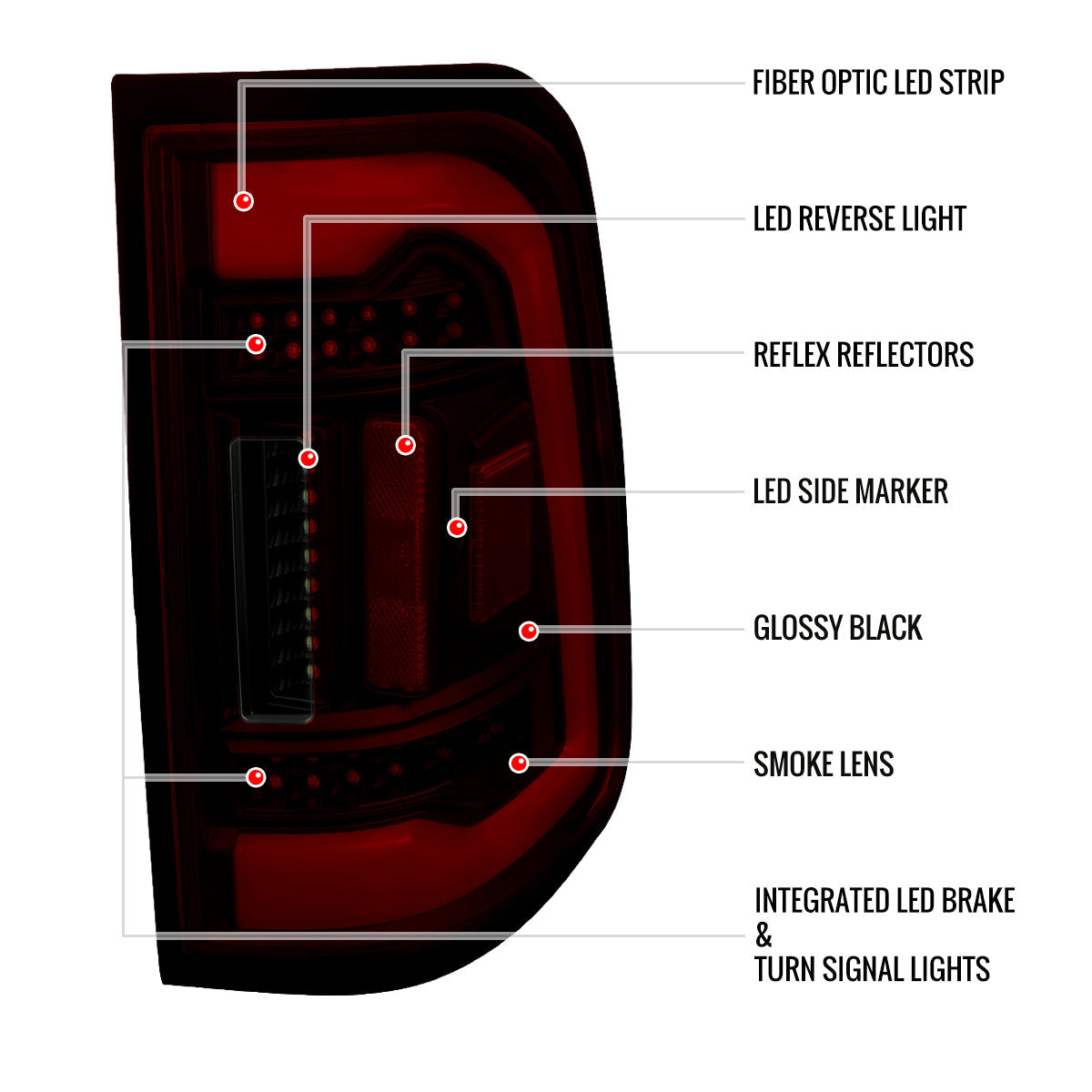 2019-2024 Dodge RAM 1500 White LED Bar Tail Lights (Black Housing/Red Smoked Lens)