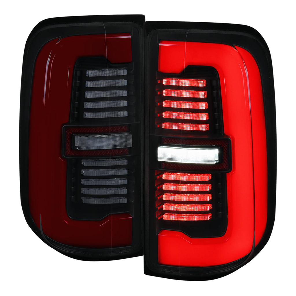 2019-2024 Dodge RAM 1500 Tail Light w/ Sequential Turn Signal LED Strip and LED Side Marker Brake Reverse (Matte Black Housing / Smoked Lens)