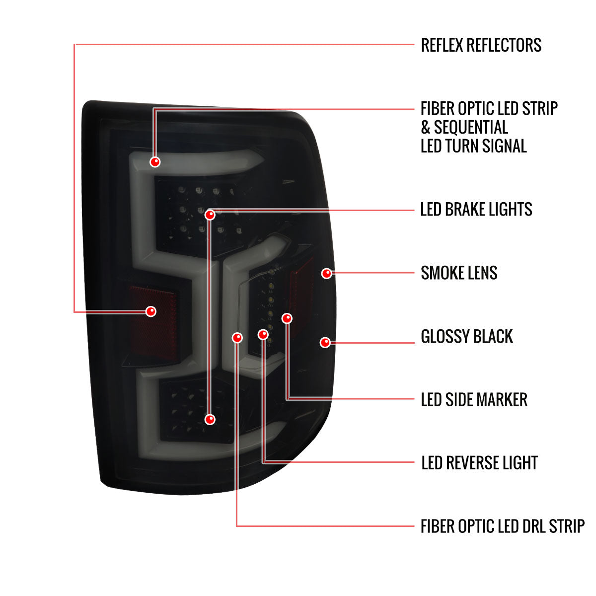 2019-2024 Dodge RAM 2500/3500 LED Sequential Signal Tail Lights (Glossy Black Housing/Dark Smoked Lens)