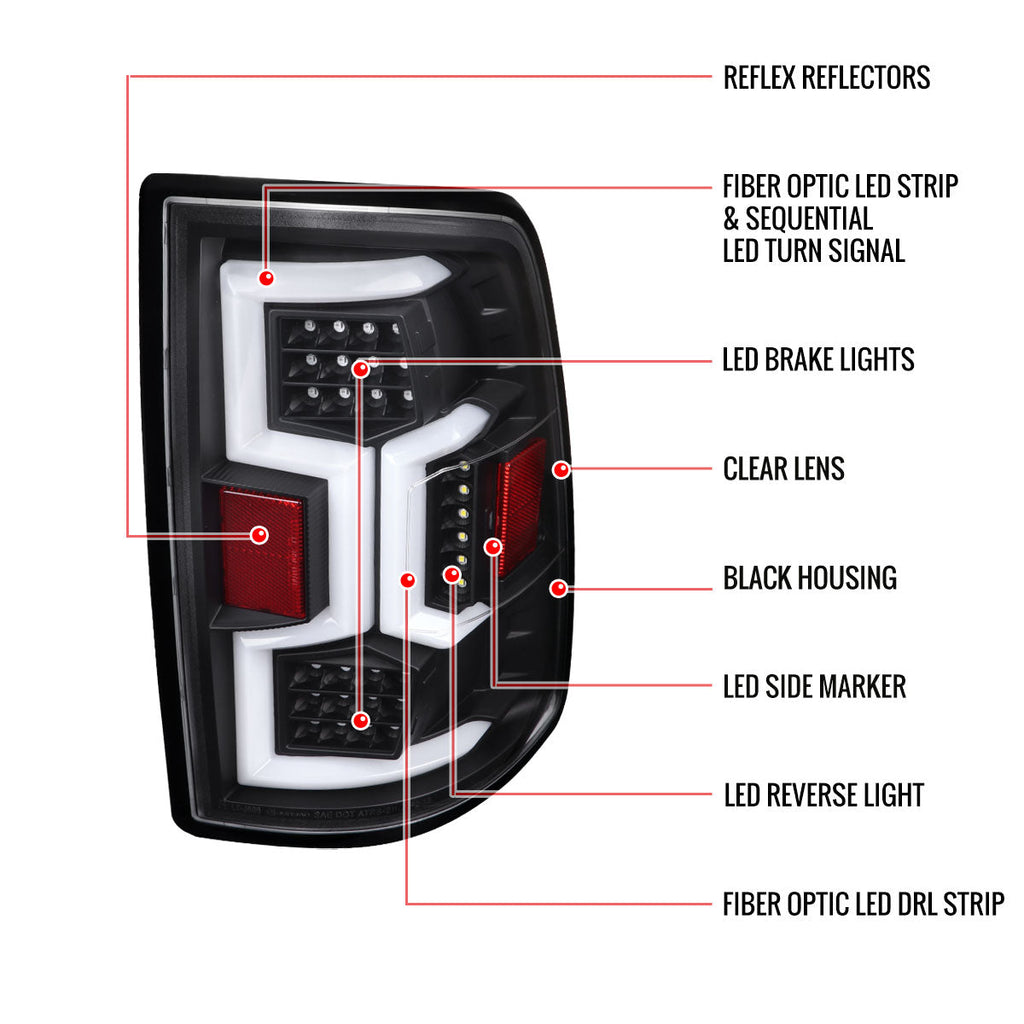 2019-2024 Dodge RAM 2500/3500 LED Sequential Signal Tail Lights (Matte Black Housing/Clear Lens)