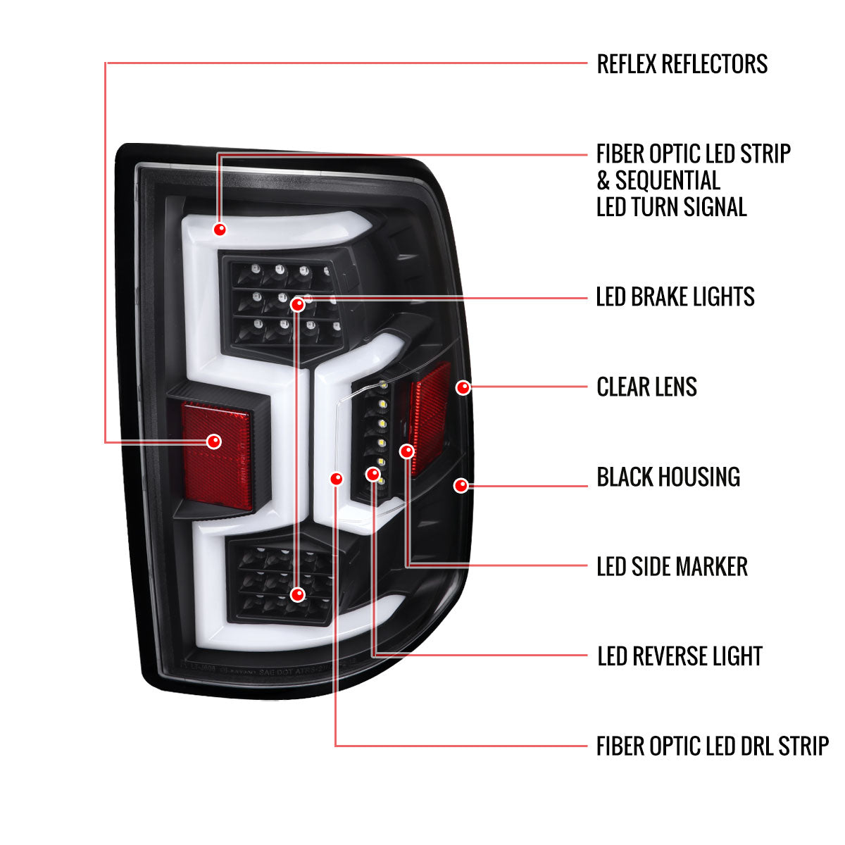 2019-2024 Dodge RAM 2500/3500 LED Sequential Signal Tail Lights (Matte Black Housing/Clear Lens)