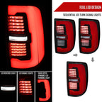 2019-2024 Dodge RAM 2500/3500 Red LED Bar Sequential Signal Tail Lights (Black Housing / Clear Lens)