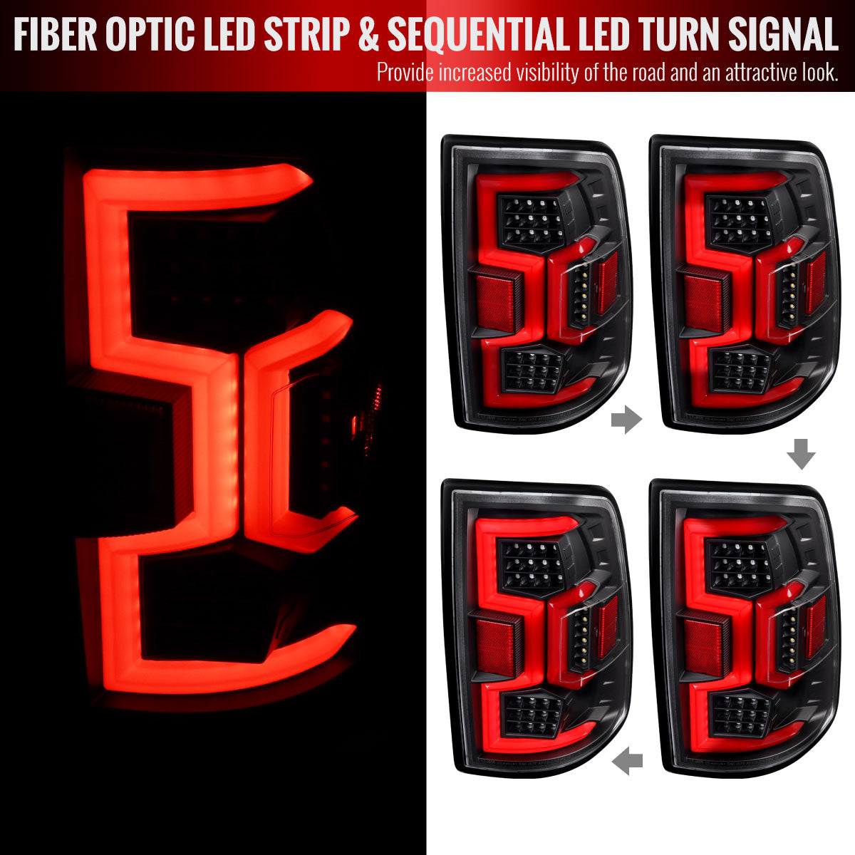 2019-2024 Dodge RAM 2500/3500 Red LED Bar Sequential Signal Tail Lights (Black Housing/Clear Lens)