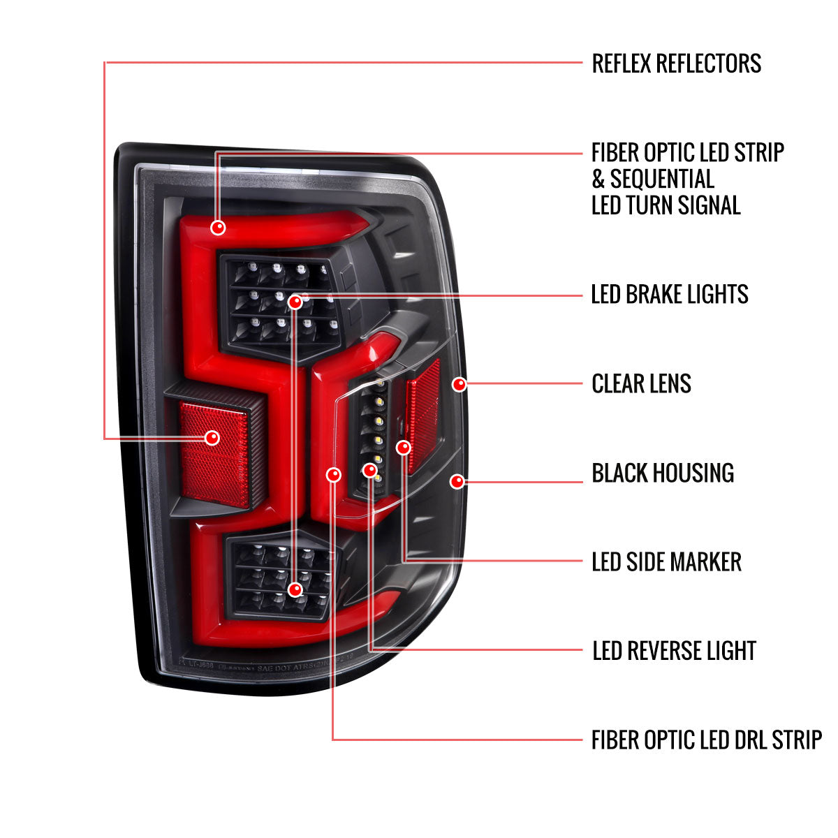 2019-2024 Dodge RAM 2500/3500 Red LED Bar Sequential Signal Tail Lights (Black Housing/Clear Lens)