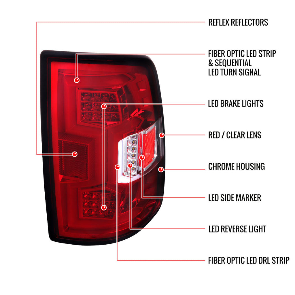 2019-2024 Dodge RAM 2500/3500 LED Sequential Signal Tail Lights (Chrome Housing/Red Lens)