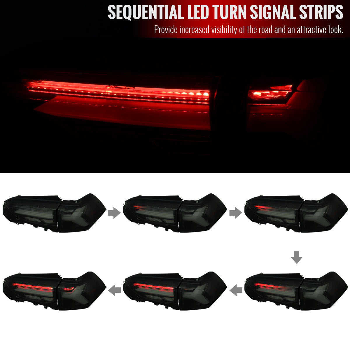 2019-2024 Toyota RAV4 White LED Bar Sequential Signal Tail Lights (Glossy Black Housing/Dark Smoked Lens)