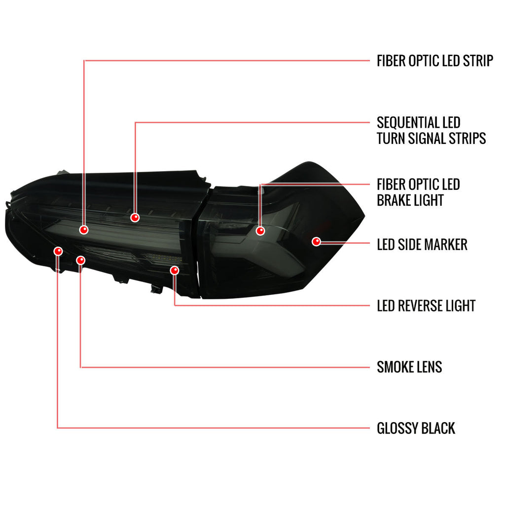 2019-2024 Toyota RAV4 White LED Bar Sequential Signal Tail Lights (Glossy Black Housing/Dark Smoked Lens)