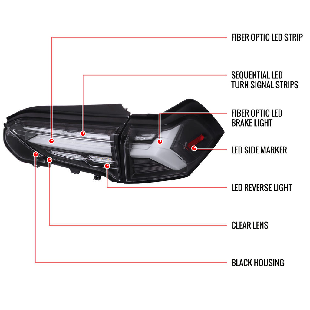 2019-2024 Toyota RAV4 White LED Bar Sequential Signal Tail Lights (Matte Black Housing/Clear Lens)