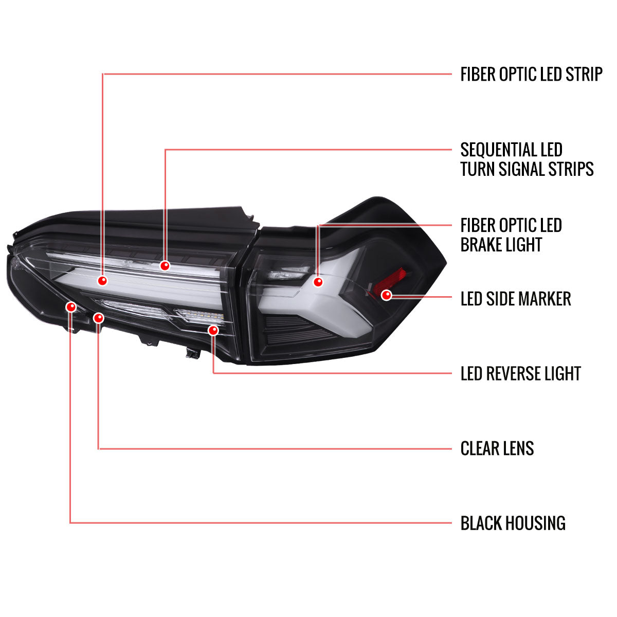 2019-2024 Toyota RAV4 White LED Bar Sequential Signal Tail Lights (Matte Black Housing/Clear Lens)