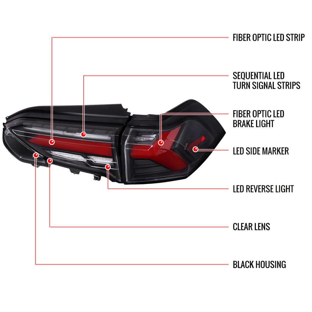 2019-2024 Toyota RAV4 Red LED Bar Sequential Signal Tail Lights (Matte Black Housing/Clear Lens)