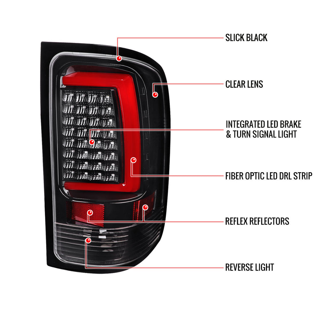 2007-2013 GMC Sierra 1500 / 2007-2014 Sierra 2500HD 3500HD C-Bar LED Tail Lights (Jet Black Housing/Clear Lens)
