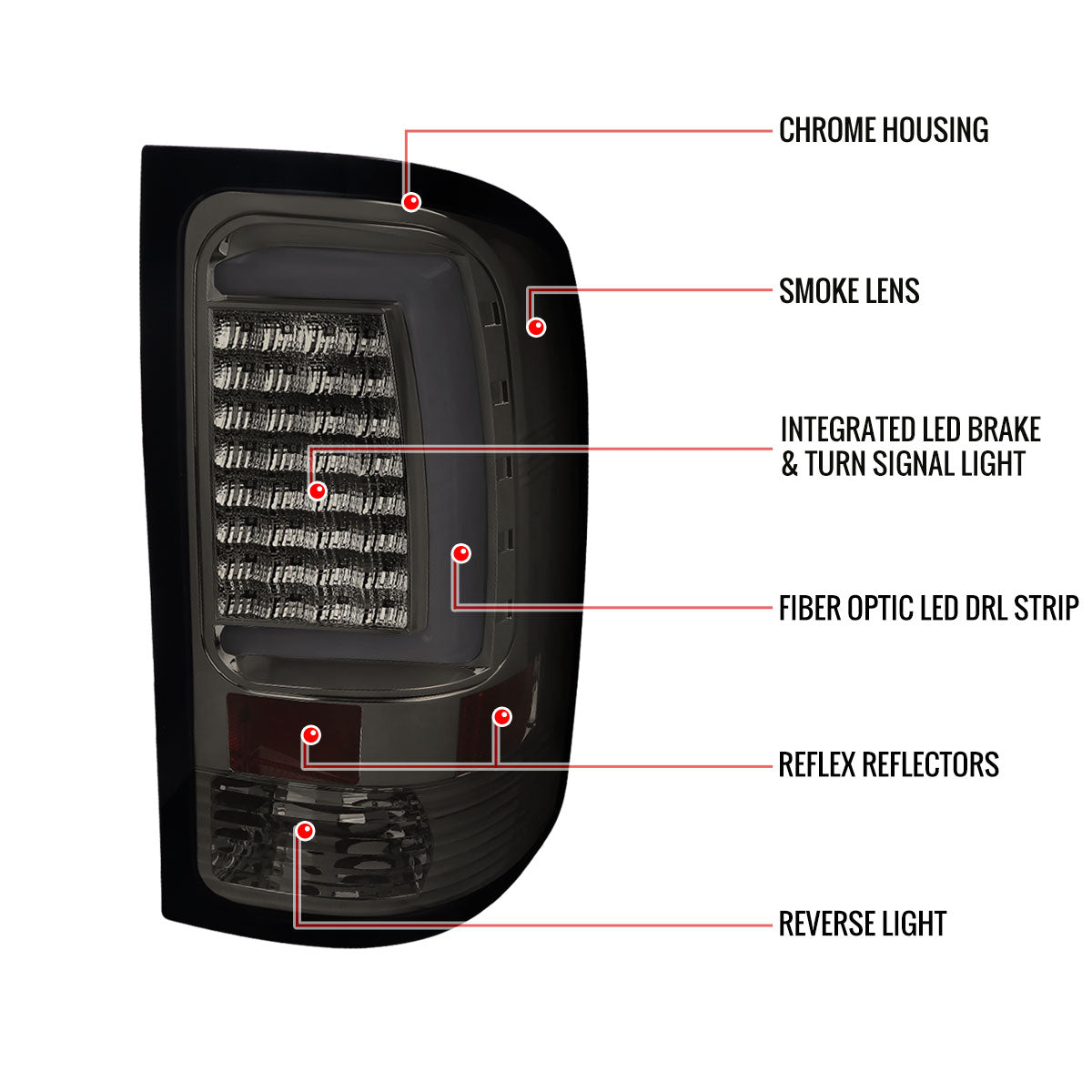 2007-2013 GMC Sierra 1500 / 2007-2014 Sierra 2500HD 3500HD C-Bar LED Tail Lights (Chrome Housing/Smoked Lens)