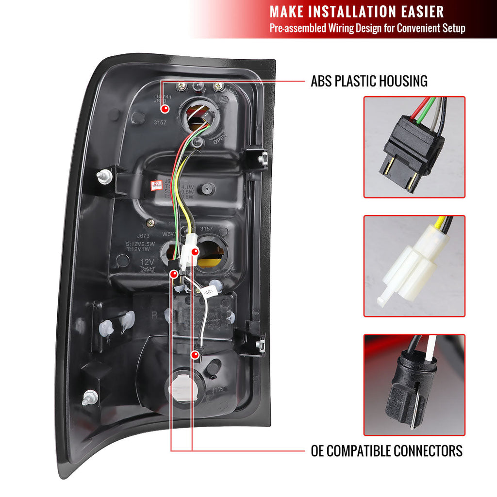 2007-2013 GMC Sierra 1500 / 2007-2014 Sierra 2500HD 3500HD C-Bar LED Tail Lights (Matte Black Housing/Clear Lens)
