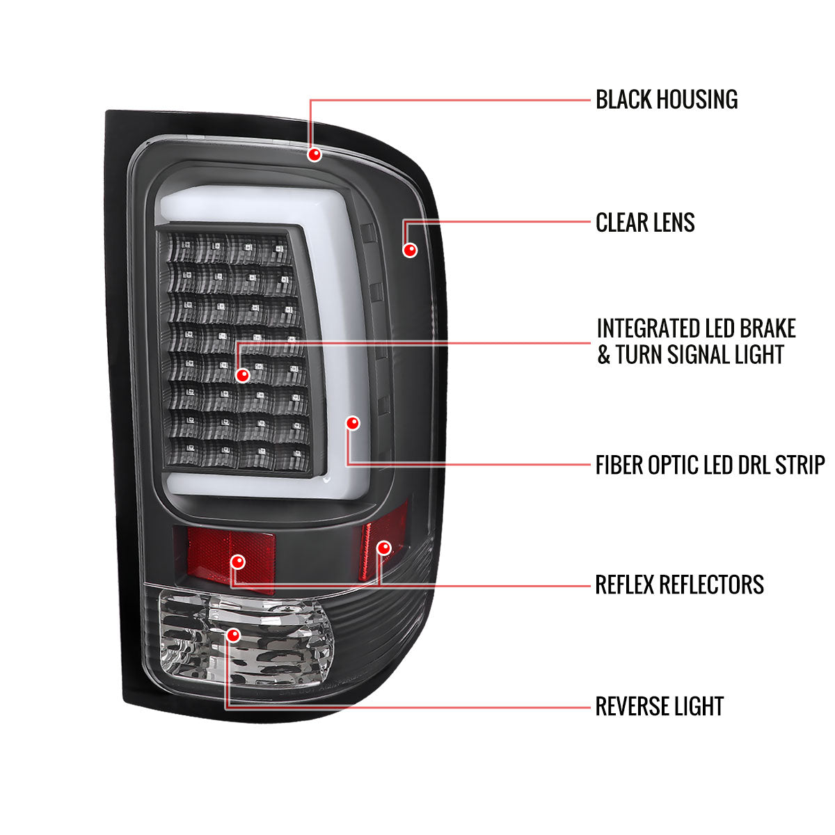 2007-2013 GMC Sierra 1500 / 2007-2014 Sierra 2500HD 3500HD C-Bar LED Tail Lights (Matte Black Housing/Clear Lens)