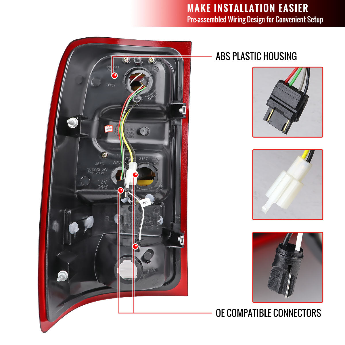 2007-2013 GMC Sierra 1500 / 2007-2014 Sierra 2500HD 3500HD C-Bar LED Tail Lights (Chrome Housing/Red Clear Lens)