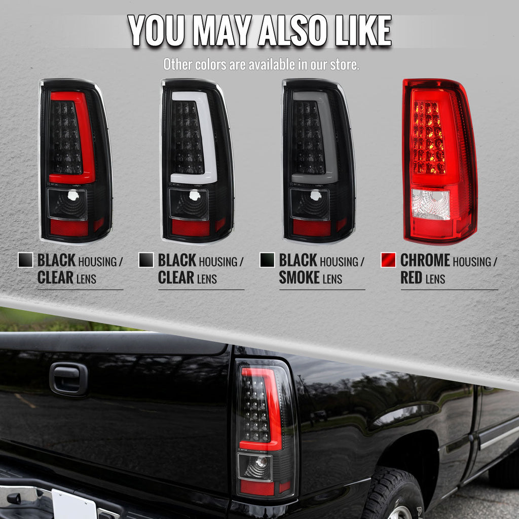 2003-2006 Chevrolet Silverado 1500 2500 3500 LED C-Bar Tail Lights (Black Housing / Clear Lens)