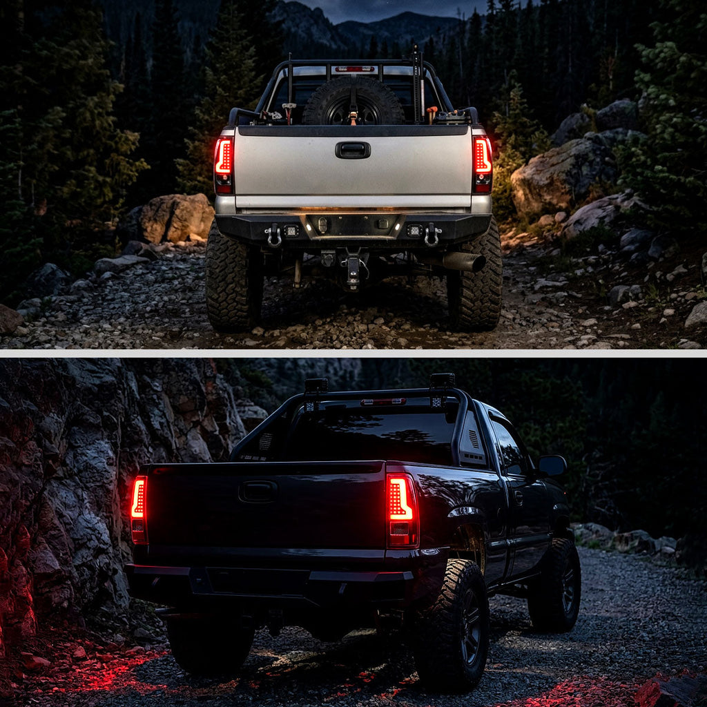 2003-2006 Chevrolet Silverado 1500 2500 3500 LED Bar Tail Lights (Black Housing / Clear Lens)