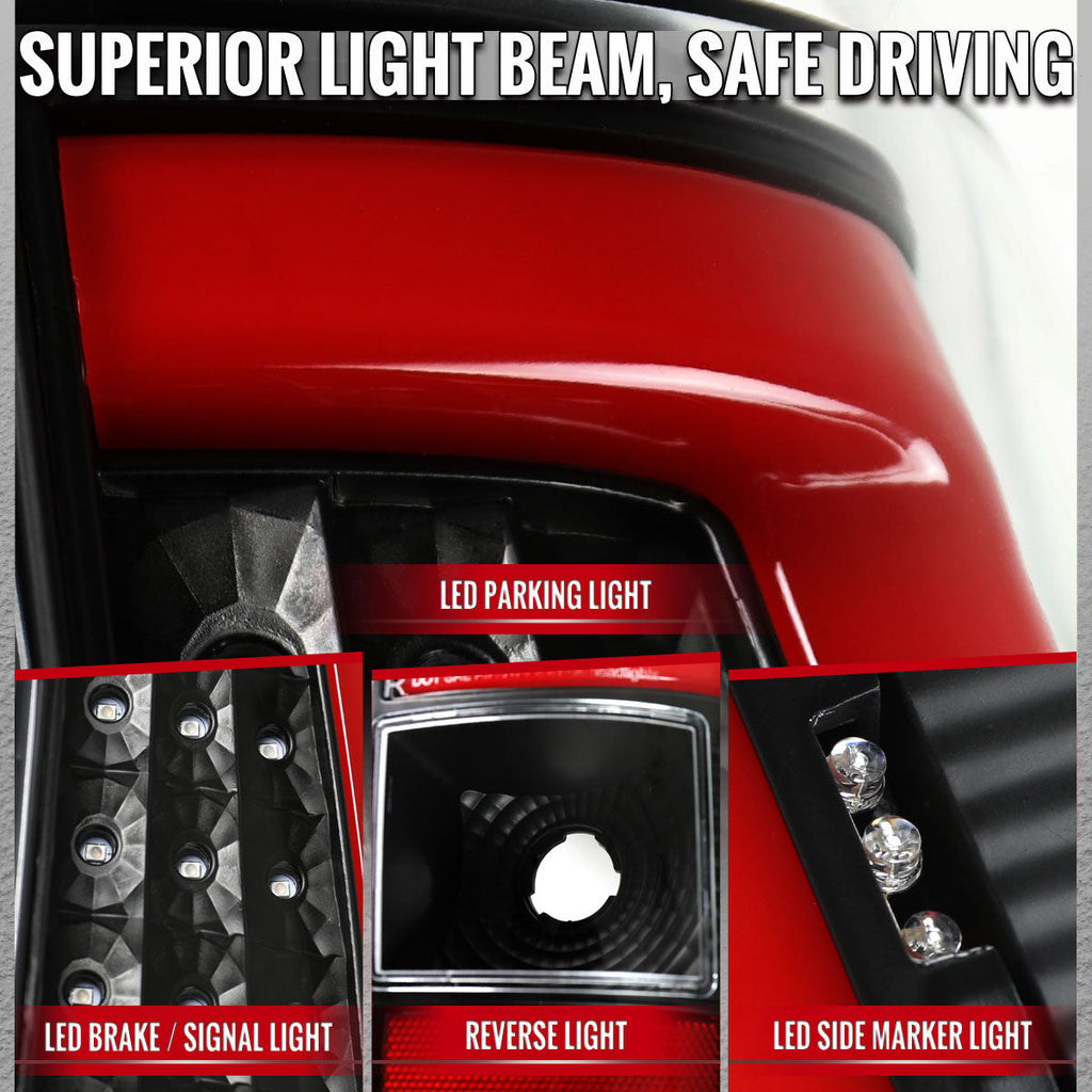2003-2006 Chevrolet Silverado 1500 2500 3500 Red LED C-Bar Tail Lights (Black Housing / Clear Lens)