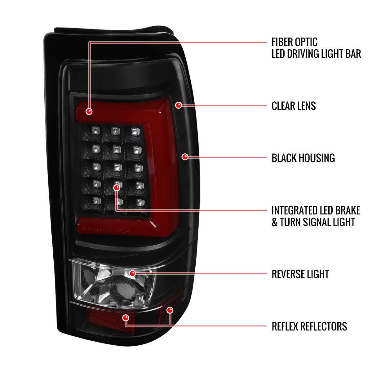 2003-2006 Chevrolet Silverado Red C Bar LED Tail Lights - G2 (Black Housing/Clear Lens)