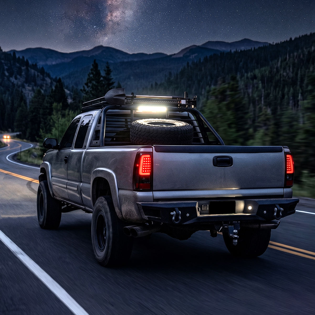 2003-2006 Chevrolet Silverado 1500 2500 3500 LED C-Bar Tail Lights (Black Housing / Smoked Lens)